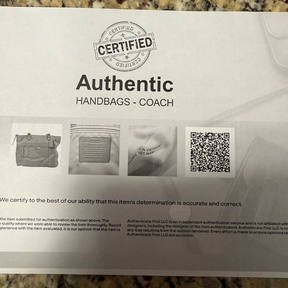 Coach Authentic Handbags Certification Document - image 2